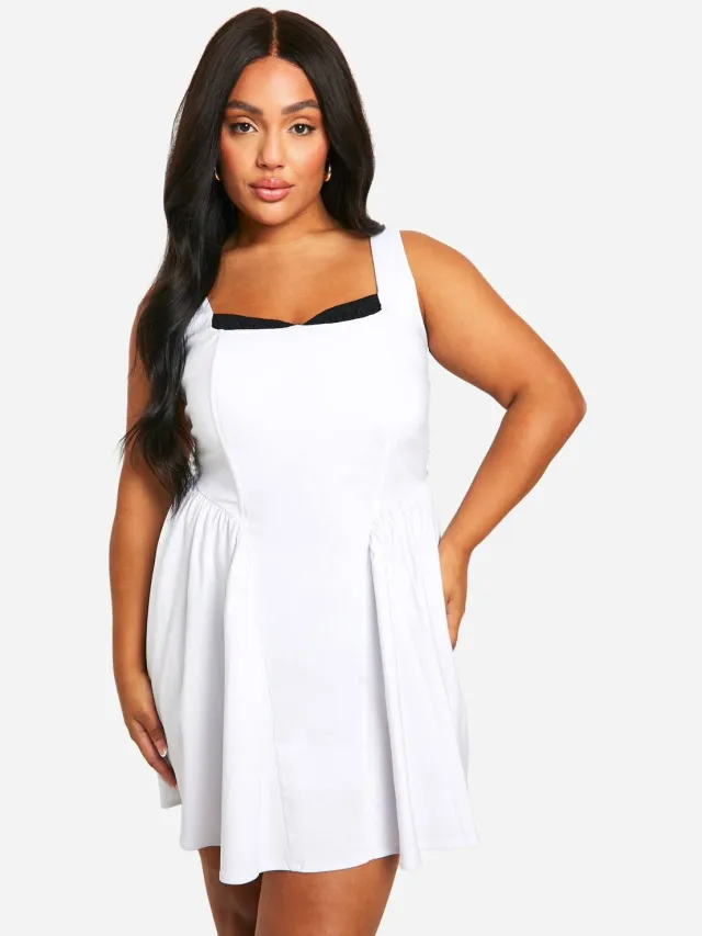 boohoo Dames Plus Bengaline Melkmeisje Mini Jurk Wit