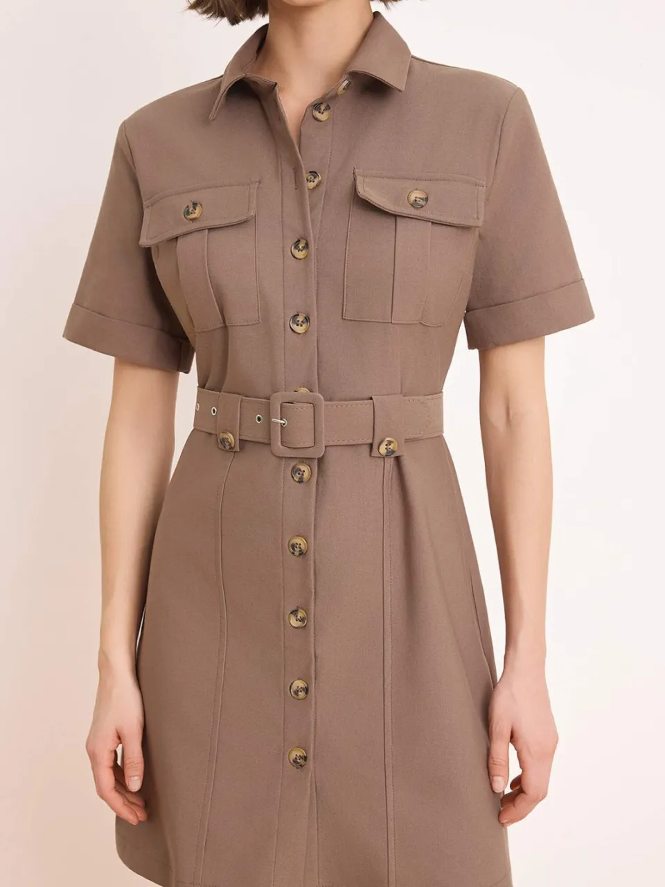 Trendyol TRENDYOLMİLLA Dames Bruin Effen Kort / Mini Kort Casual Blousejurk Jurken, foto 2