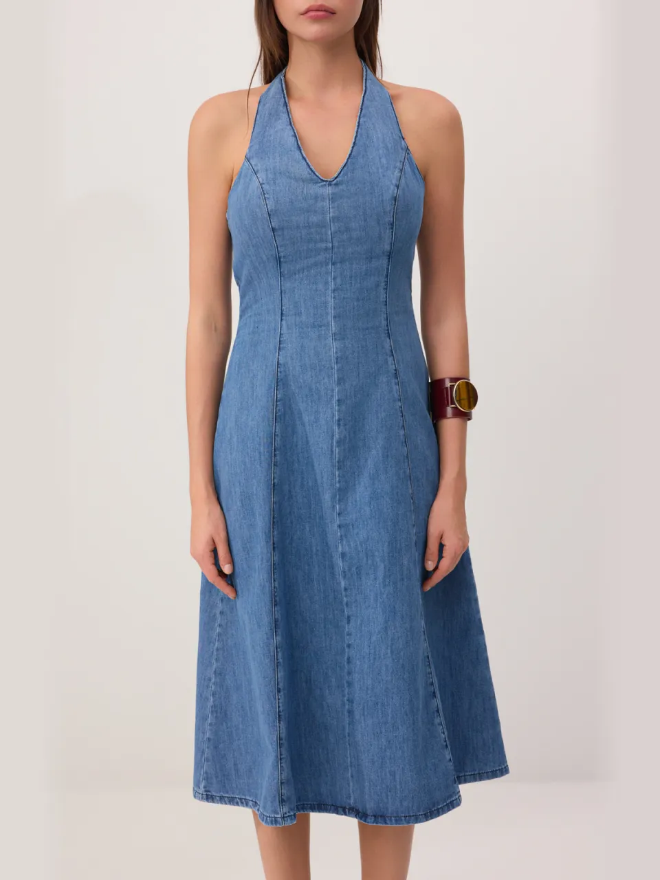Trendyol TRENDYOLMİLLA Dames Blauw Effen Maxi Mouwloos Skater Jurken, foto 2