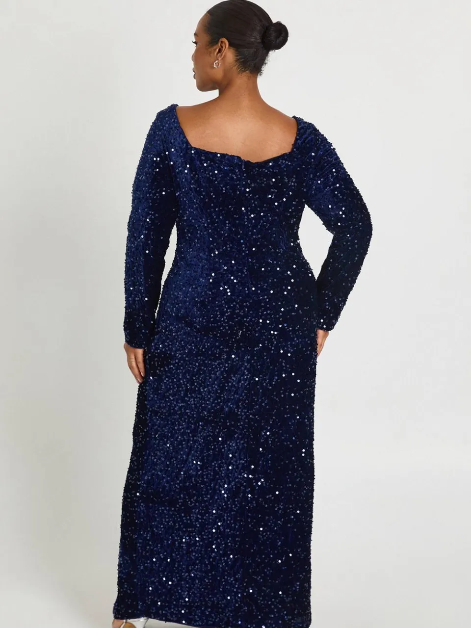 boohoo Dames Plus Vierkante Hals Lange Mouwen Jurk marineblauw, foto 2