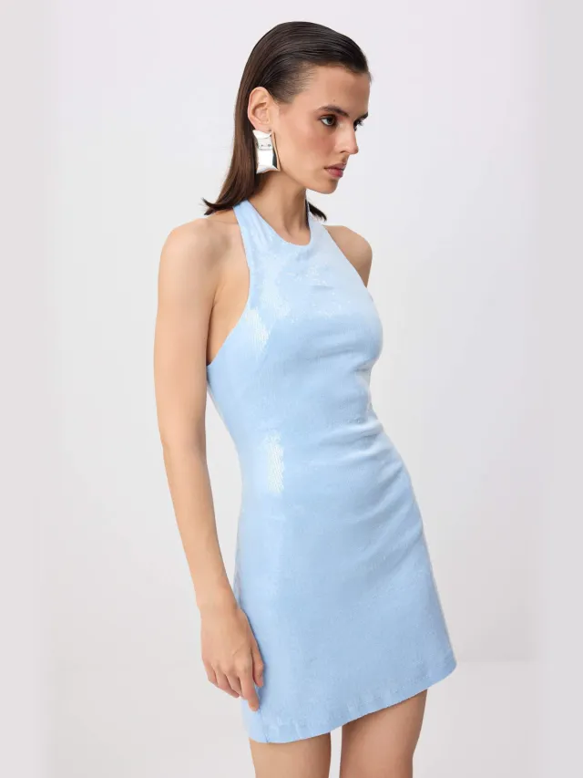Trendyol TRENDYOLMİLLA Dames Blauw Effen Kort / Mini Mouwloos Bodycon Jurken, foto 2