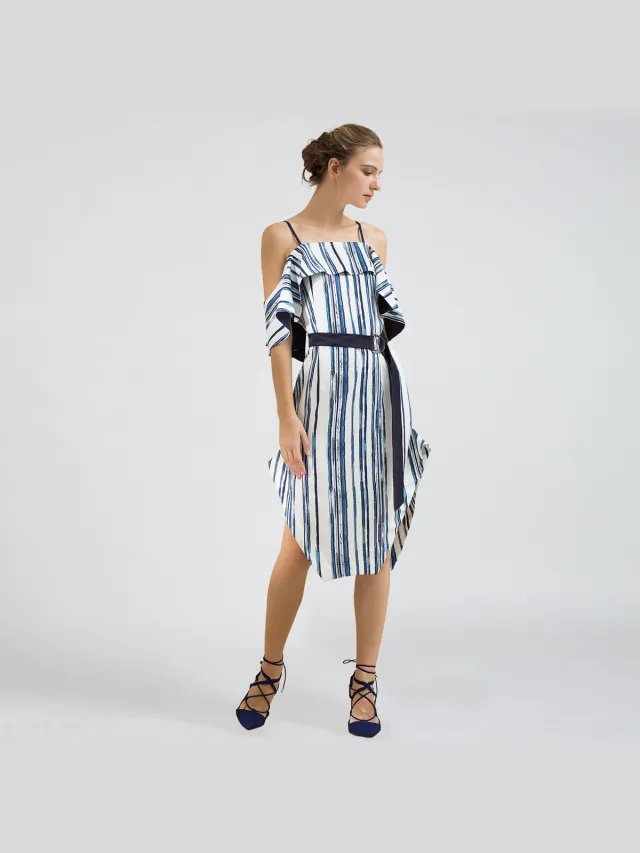 Smart & Joy Stripe print koude schouderjurk Blauw