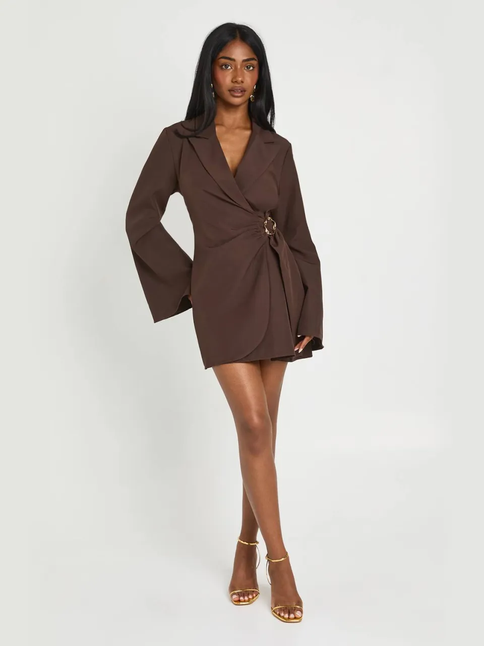 boohoo Dames Gesp Detail Strikceintuur Getailleerde Blazer Jurk espresso, foto 3