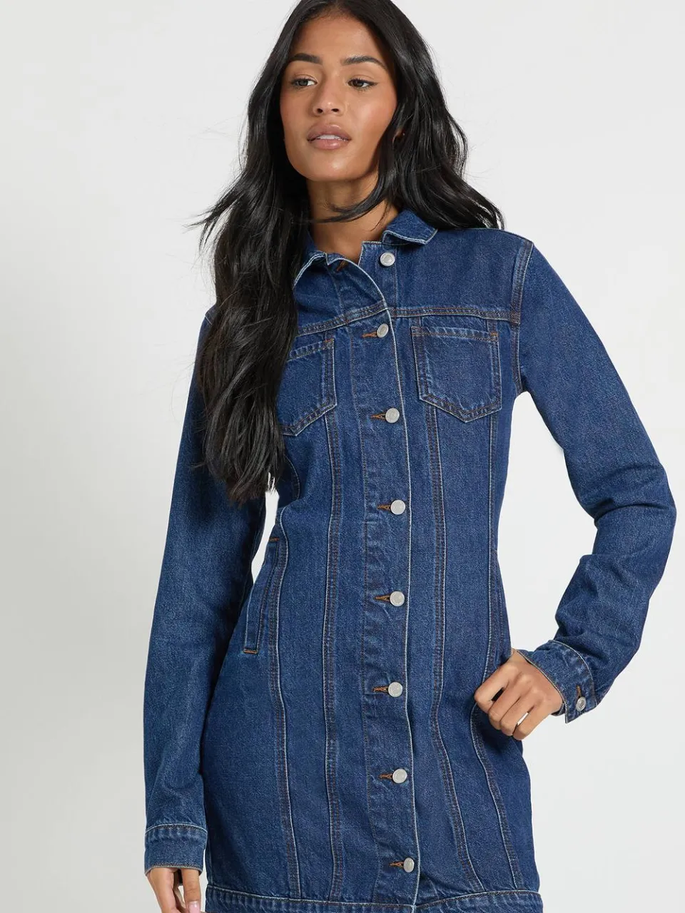 boohoo Dames Hoge Westerse Denim Minijurk, foto 3