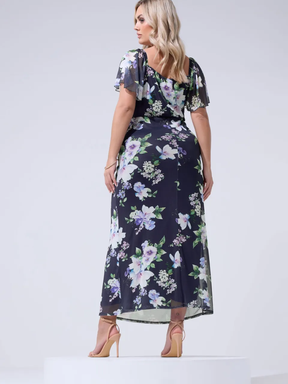 Yours London Marineblauwe Maxijurk Met Bloemenprint En Sleutelgatdetail-56, foto 3