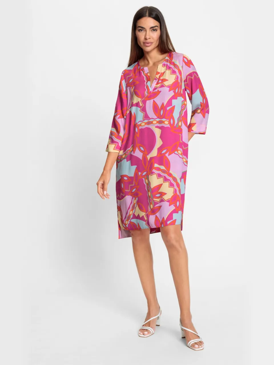 Bedrukte jurk oranje/fuchsia bedrukt
