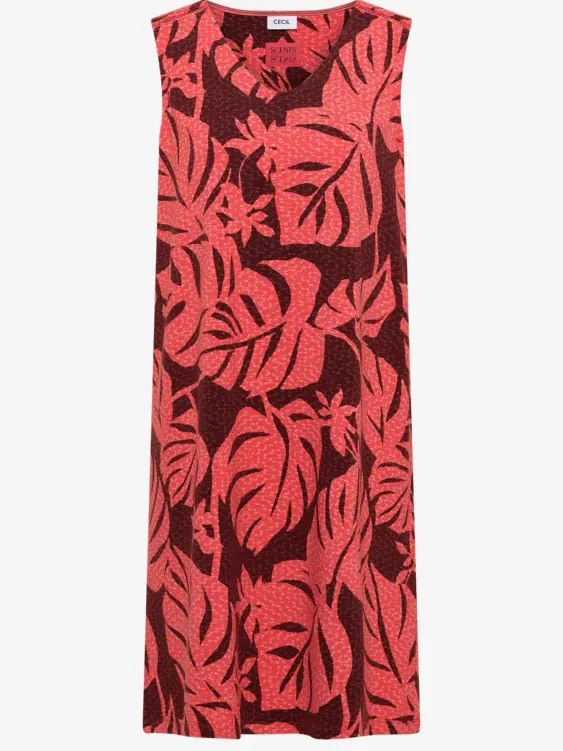 cecil Knielange jersey jurk met V-hals en print oranje, foto 3