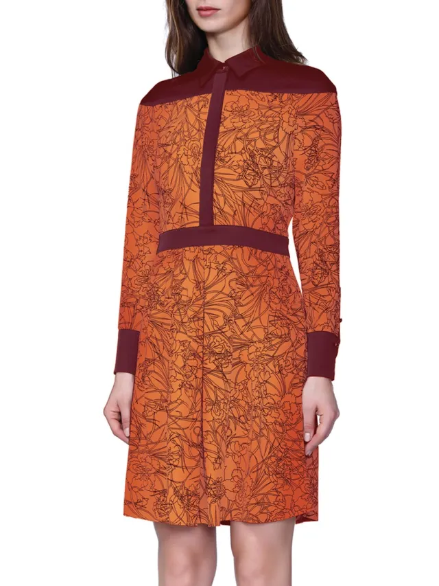 Smart & Joy Bi-materiaal shirt-jurk met lineaire bloemenprint Koper