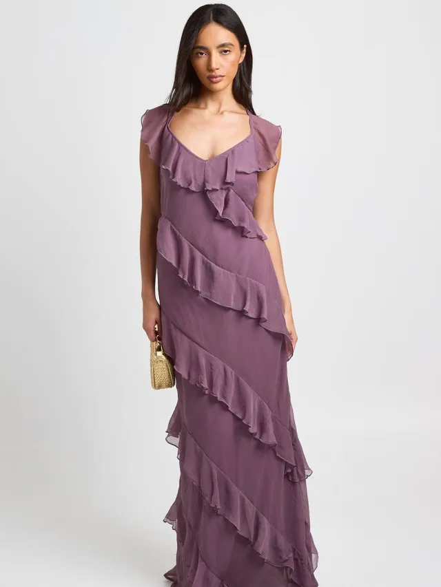 boohoo Dames Chiffon Maxi Jurk Met Ruche Detail Mauve