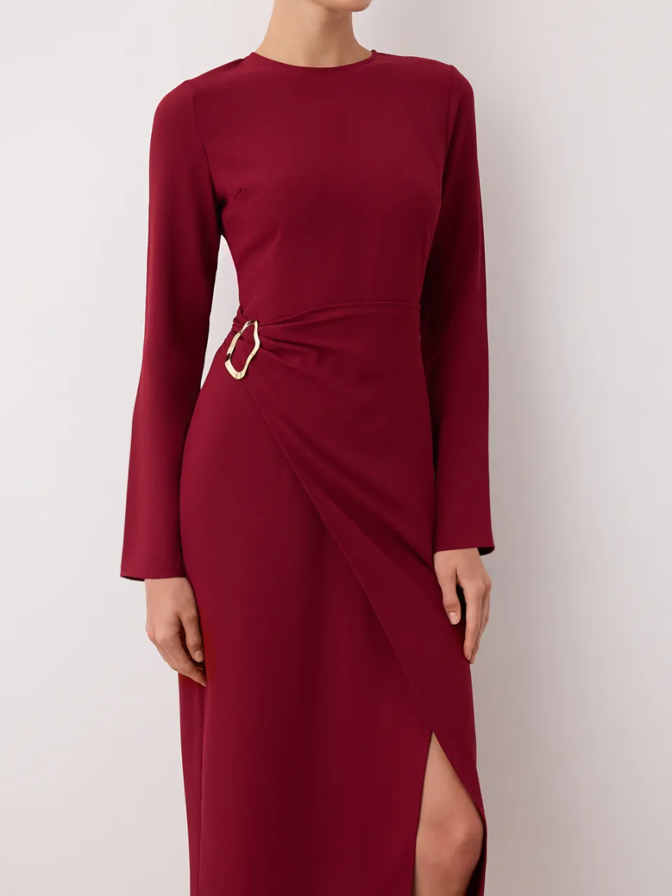 Trendyol TRENDYOLMİLLA Dames Bordeaux Effen Midi Lang Avond / Dagelijks A-lijn Jurken Bordeauxrood