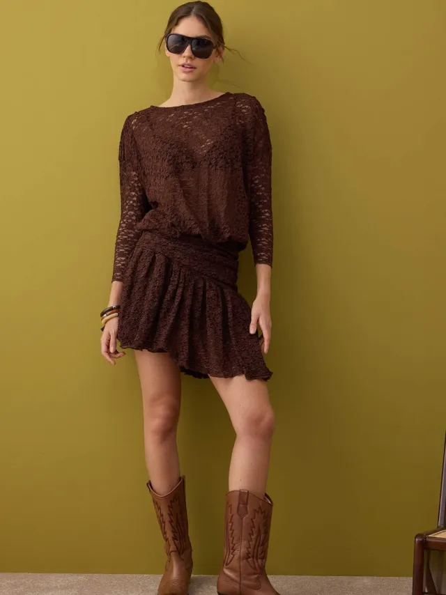 Trendyol TRENDYOLMİLLA Dames Bruin Effen Kort / Mini Driekwart mouw Stijlvol/Avond Skater Jurken
