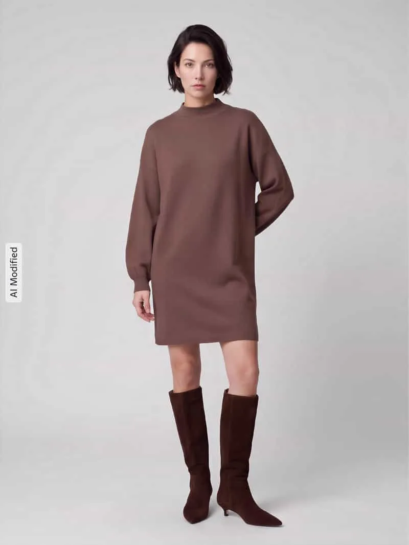 Vero Moda relaxed fit tricotjurk van viscosemix model 'NANCY' middenbruin, foto 4