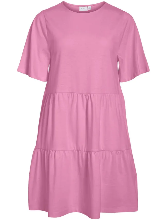 Vila korte trapeze zomerjurk met plooien - roze