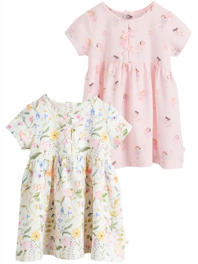 Next Meisjes - Set van 2 babyjurkjes met korte mouwen - Roze Pink Fairy
