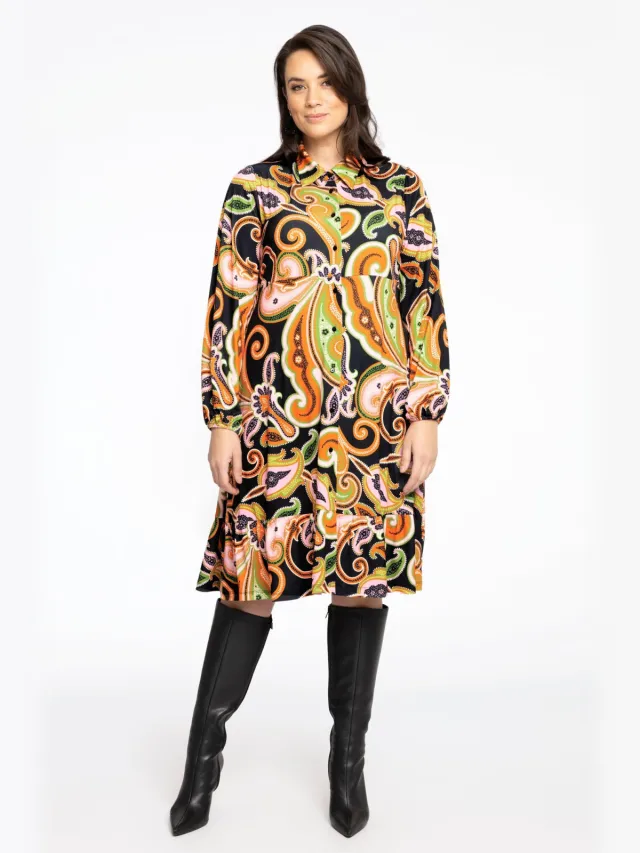 Yoek Jurk met ruches PAISLEY | Zwart, foto 2