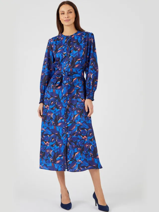 Damart Overhemdjurk gesmokte details - Dames - Blauw - 48