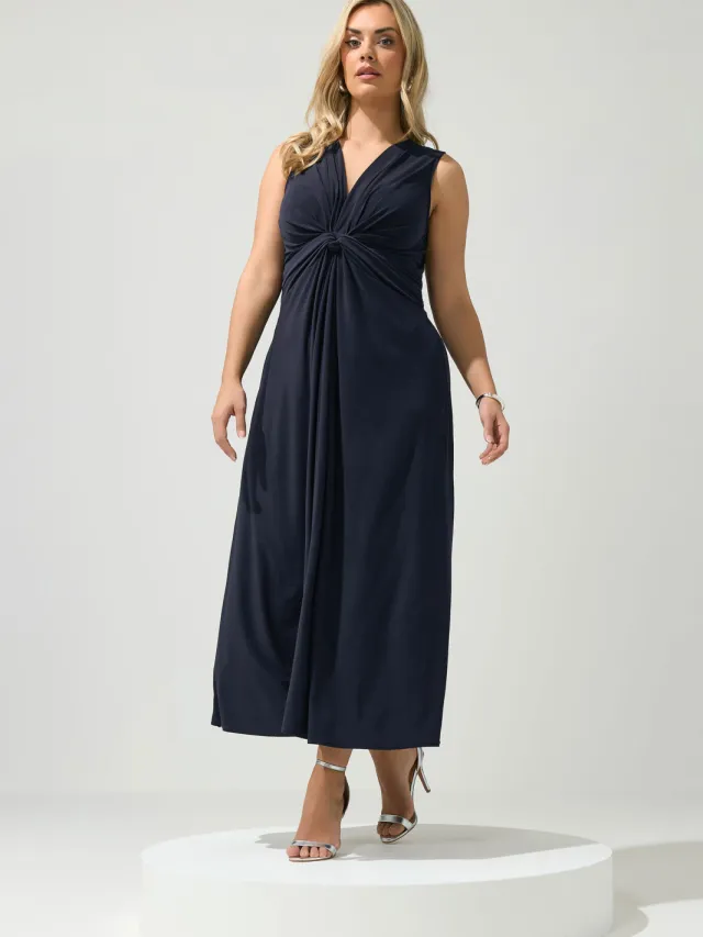 Yours London Marineblauwe Jurk Met Knoopdetail Blue