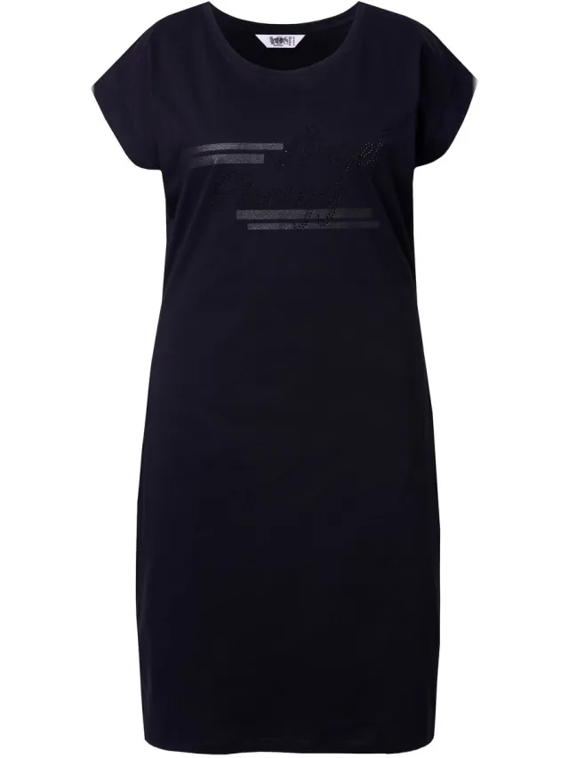 Angel of Style Dames - Shirtjurk A-lijn jersey glitteropschrift - Zwart