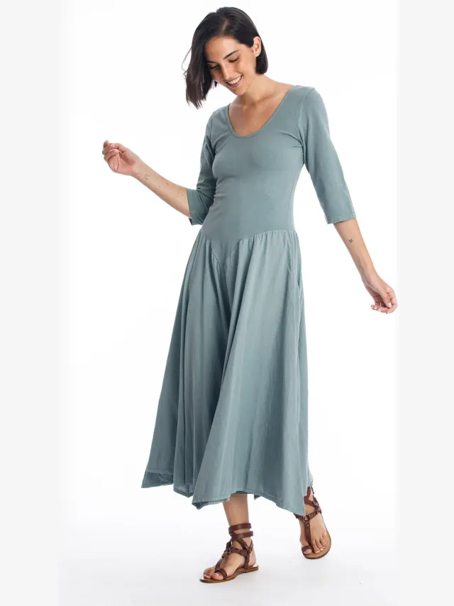 RAVENS VIEW IBIZA dames vegan Jurk Look Long Sleeves Chinois Groen Lichtblauw