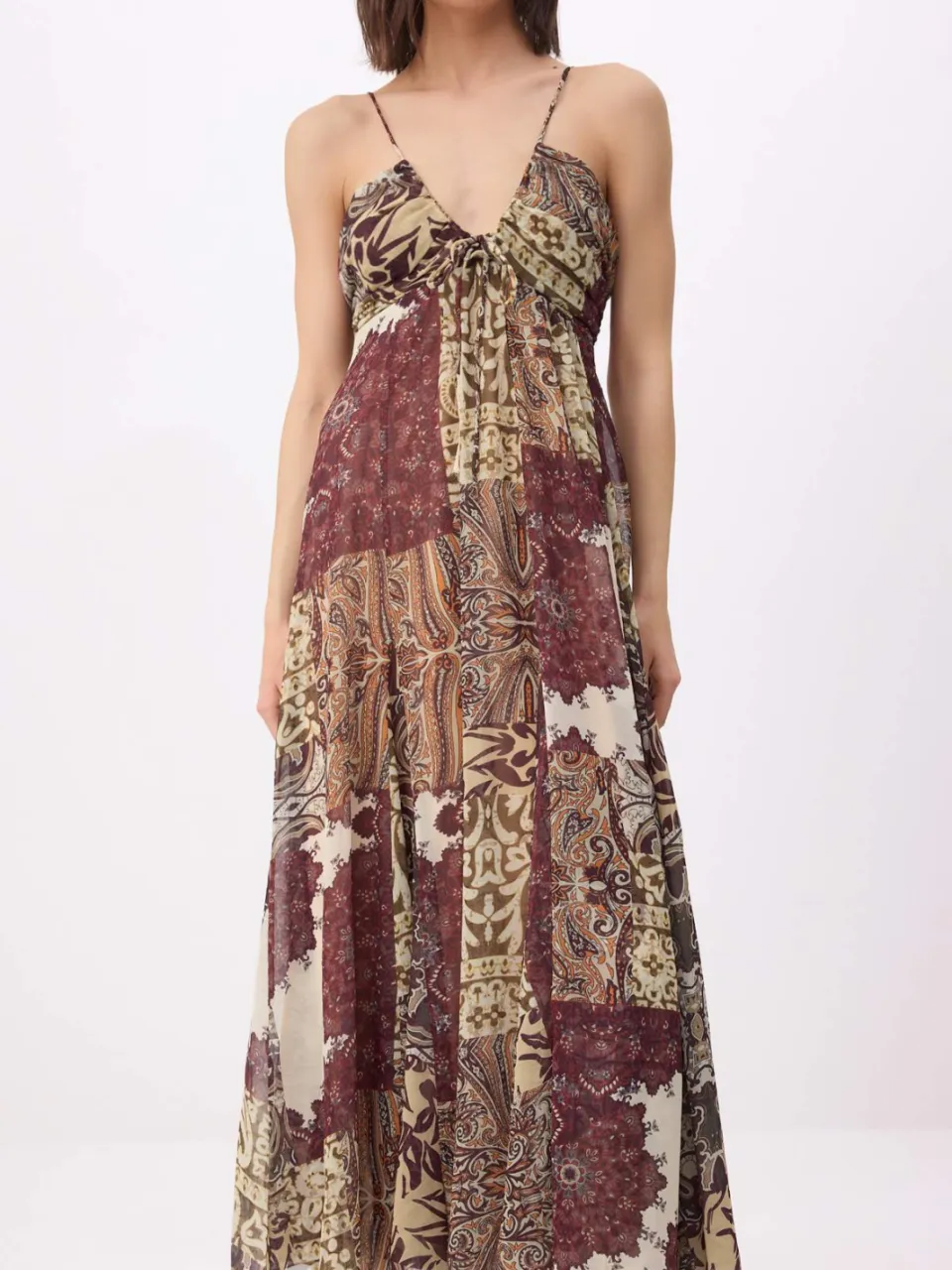 Turkishsouq Mouwloze maxi-jurk voor dames met bruin sjaalpatroon, foto 2