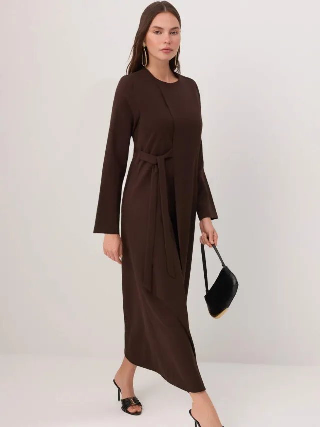 Trendyol Modest Dames Bruin Effen Maxi Lang Recht Modest Jurken