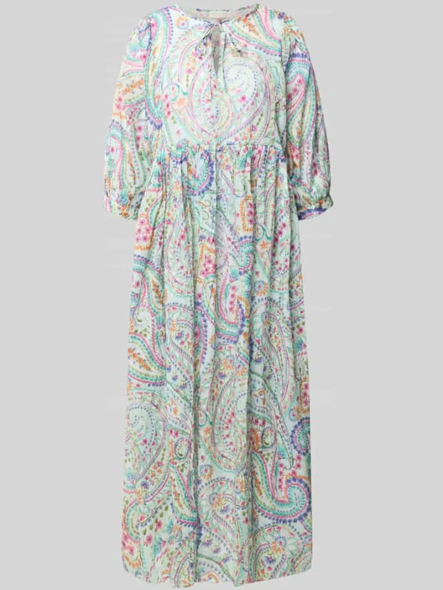 Milano Italy Midi-jurk van pure katoen met all-over paisleyprint lichtgroen, foto 2