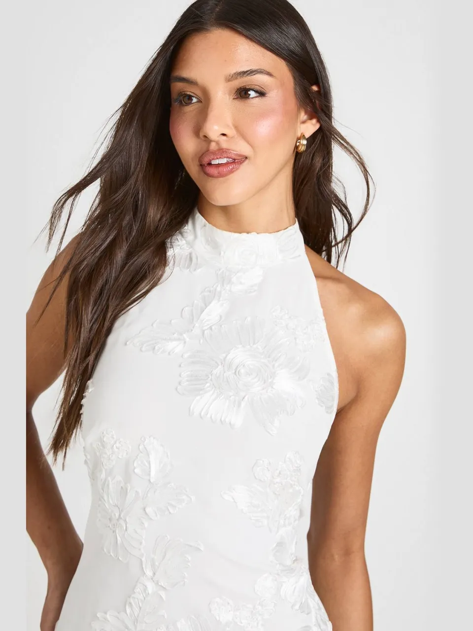 boohoo Dames Halter Midi-jurk Met Ruche-details ivoor, foto 4