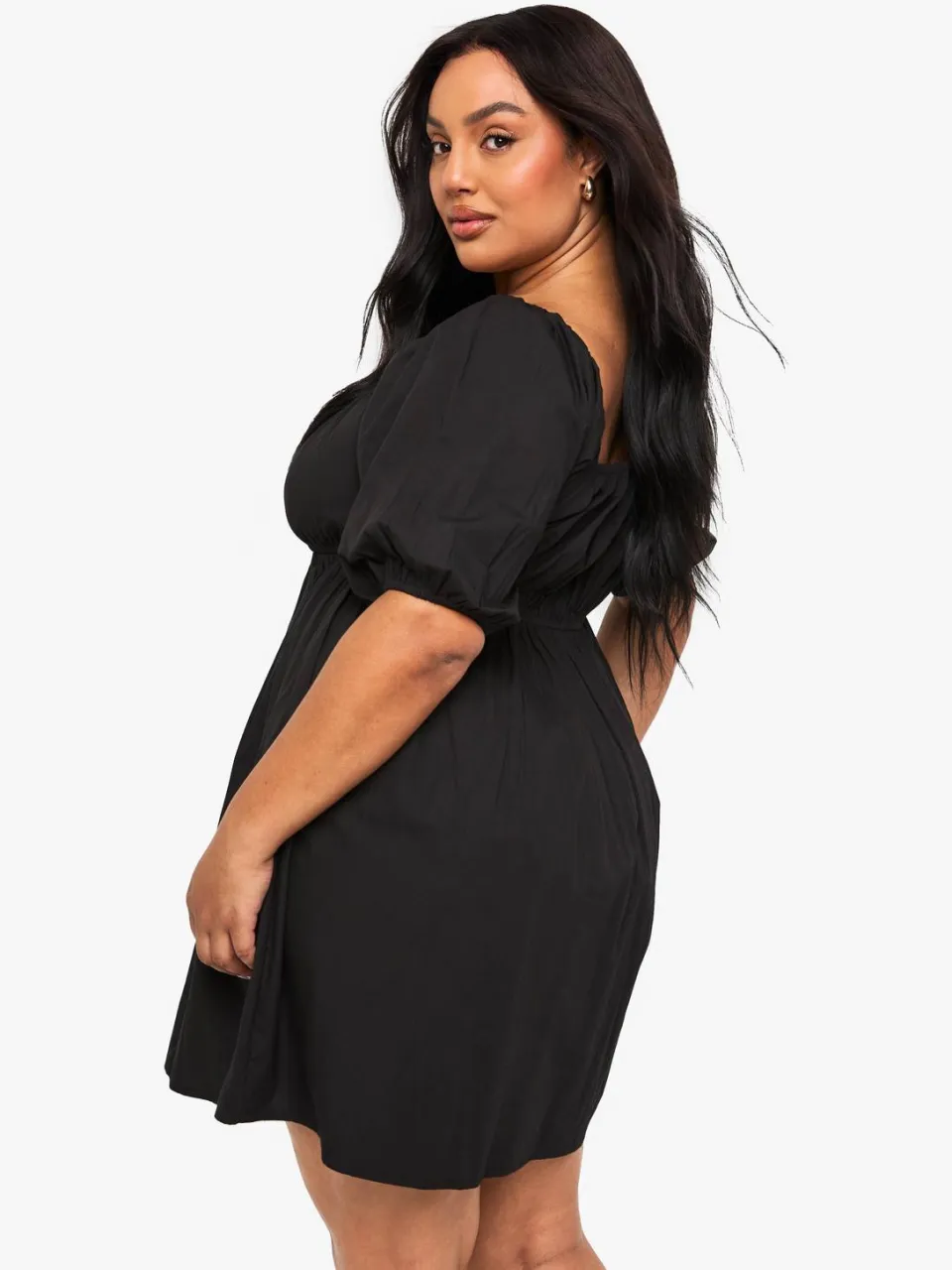 boohoo Dames Plus Tie Front Geplooide Katoenen Skaterjurk zwart, foto 2