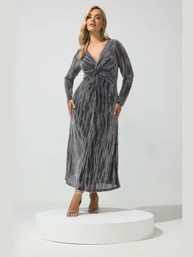 Yours London Zwarte En Zilveren Metallic Knoopjurk Silver