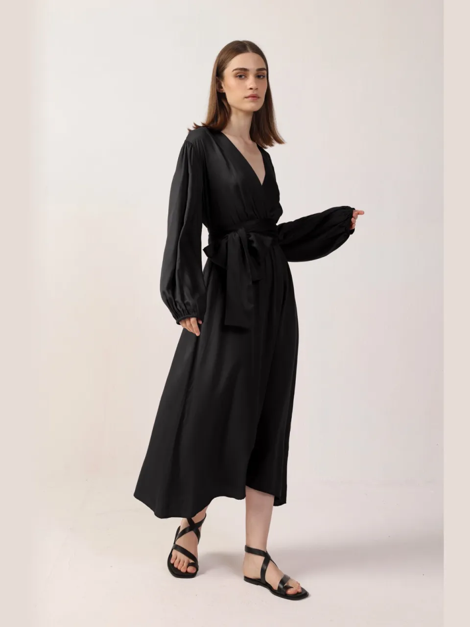 Neu Nomads dames vegan Midi Jurk Lange Mouwen Rachel Zwart, foto 2