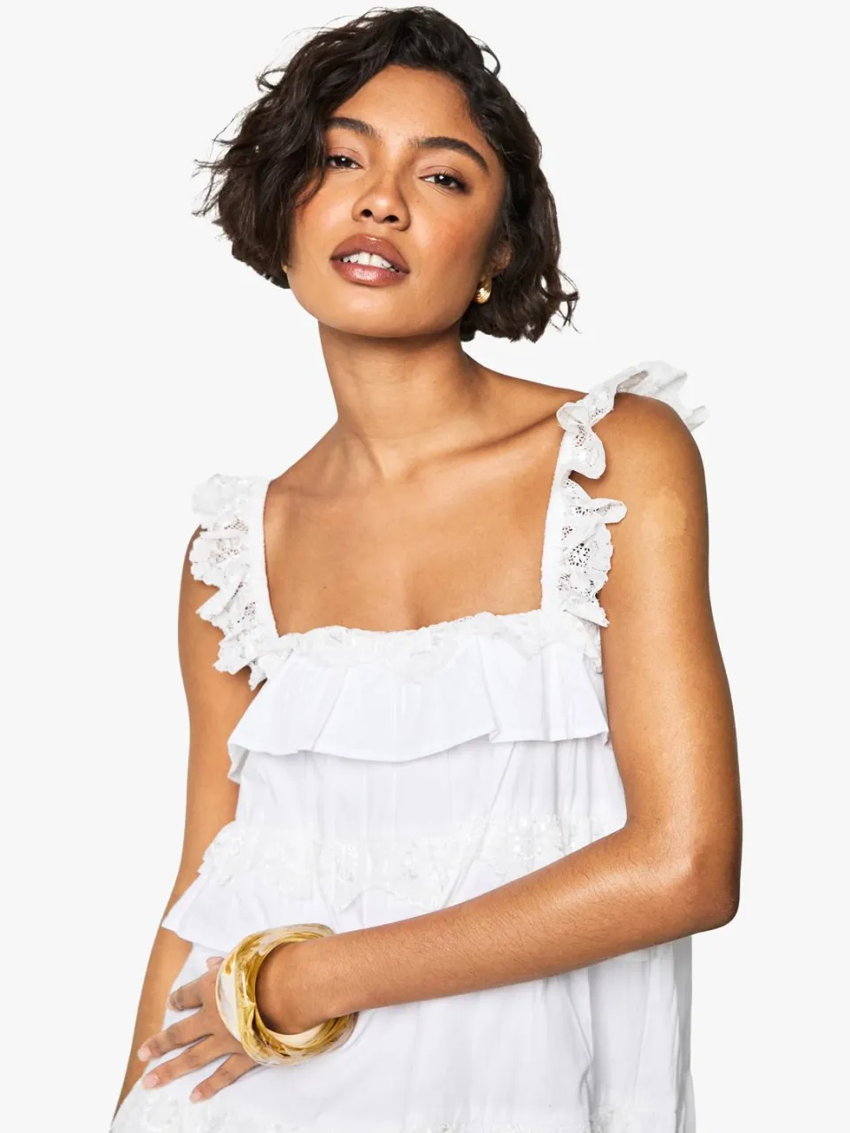 boohoo Dames Hoge kanten mini-jurk met volantjes wit, foto 4