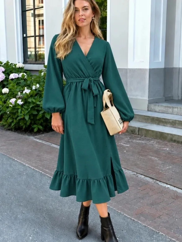 Fashion Musthaves Split Jurk Midi Smaragd Groen