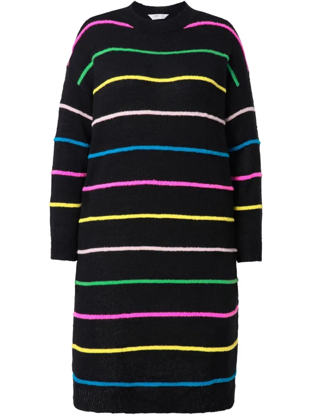 Angel of Style Dames - Gebreide jurk straight fit maxilengte strepen - Zwart - Maat 58+