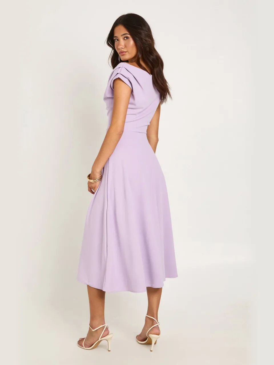 boohoo Dames Jersey Crepe Drape Schouder Midi Skater Jurk lila, foto 2