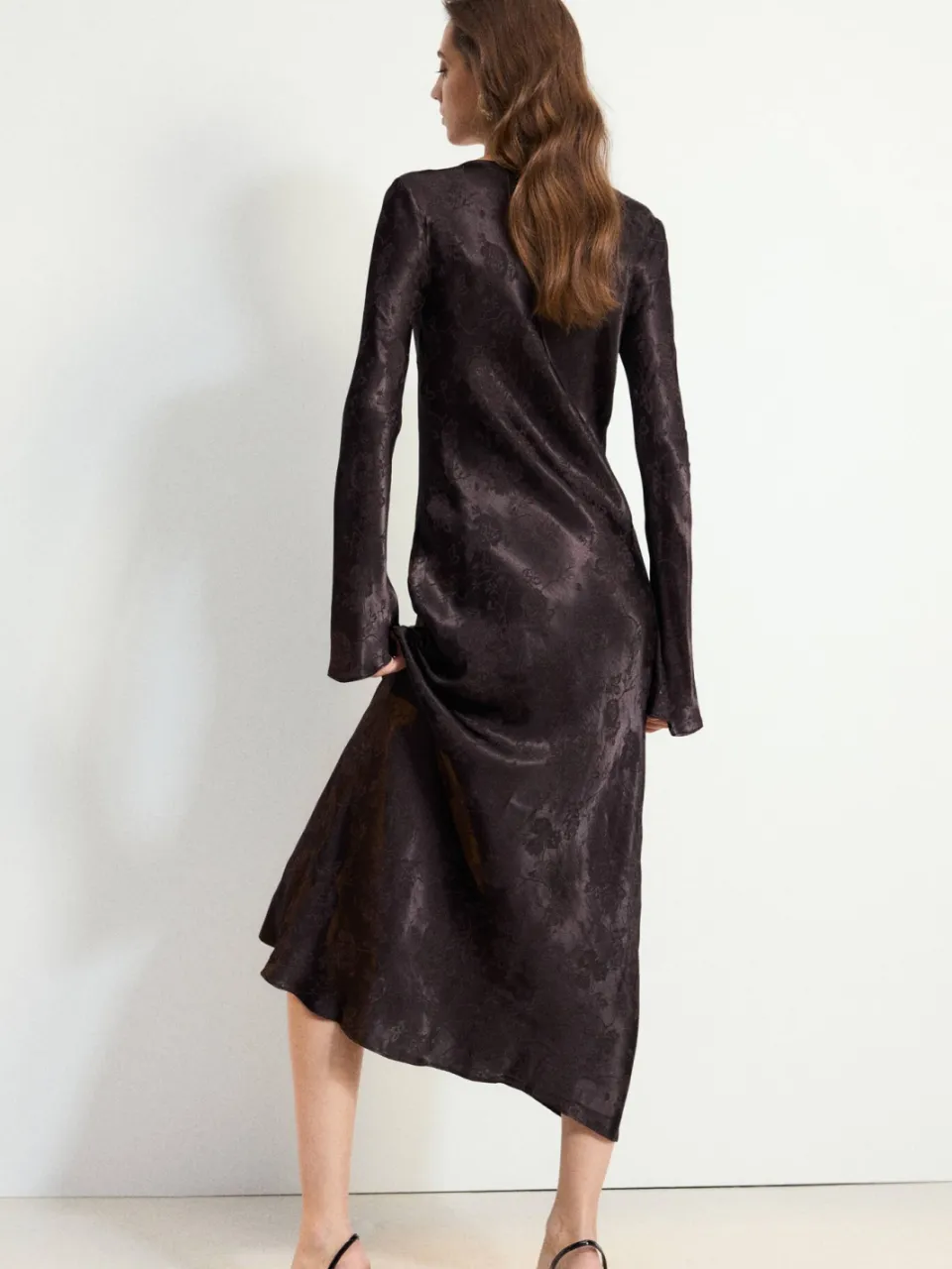 Mango jacquard midi jurk - bruin, foto 3