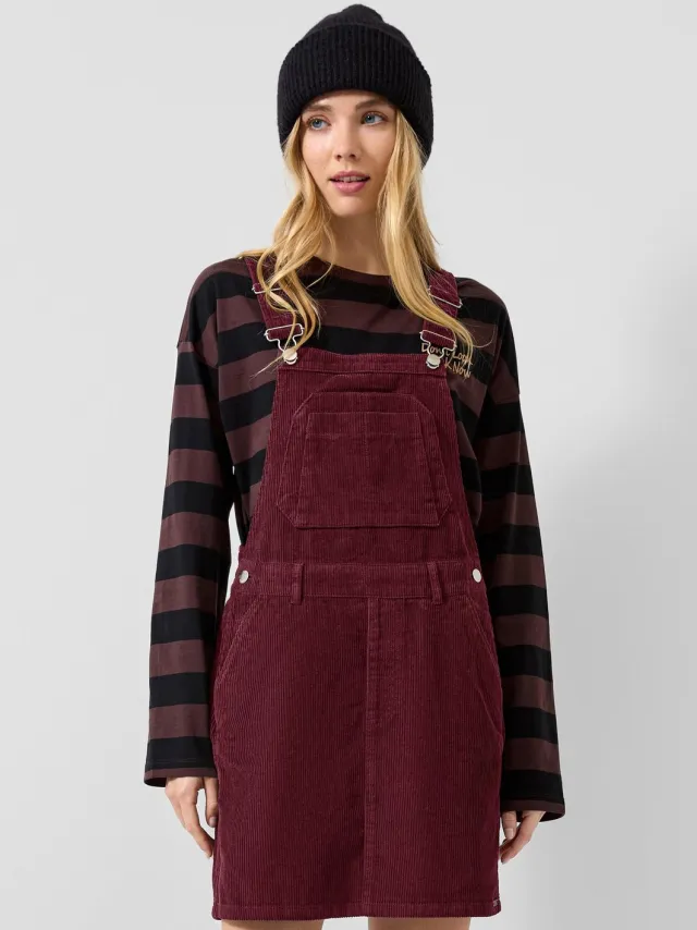 QS female - Corduroy jurk met borststuk bordeaux