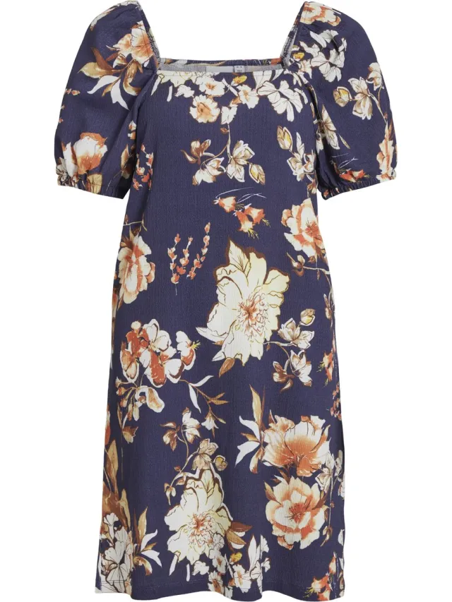 Vila VISOPA S/S SQUARE NECK DRESS /KA - Dames - Mini jurken Navy Blazer / Aop Aop Flower