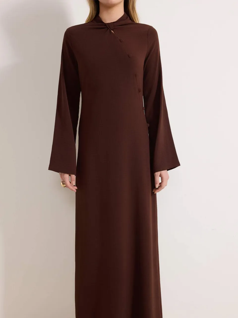 Turkishsouq Dames maxi-jurk, plat model, lang, casual/dagelijks, A-lijn model, geschikt voor hijab bruin, foto 2