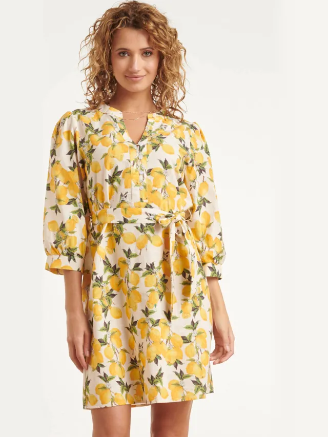 Smashed Lemon zomerjurk met print - geel
