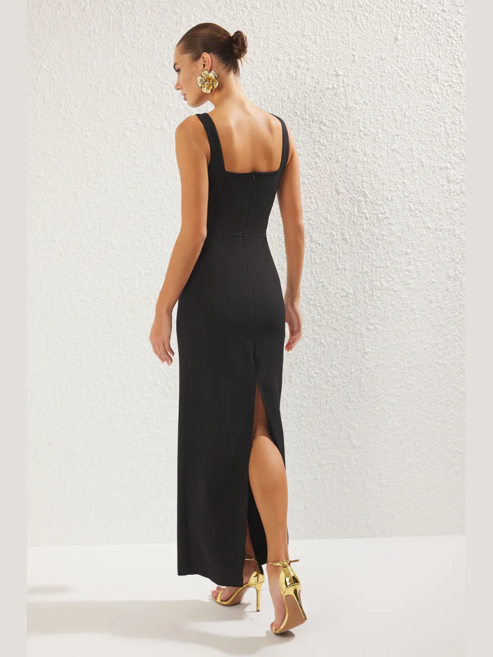 Trendyol TRENDYOLMİLLA Dames Zwart Effen Maxi Mouwloos Diploma-uitreiking / Gala Recht Avond & Gala Jurk, foto 2