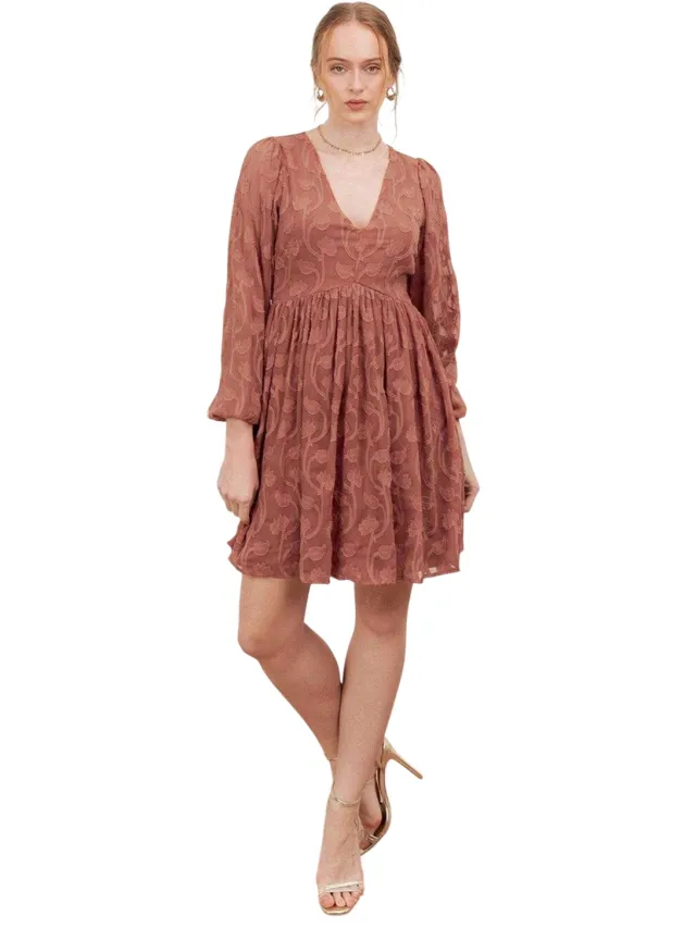 Lovedrobe Mini-jurk met pofmouwen en burnout-effect voor dames (Terracotta) Petrol