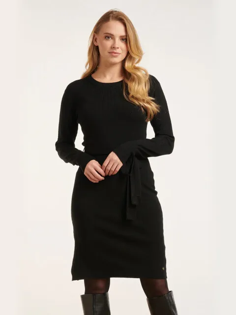 Smashed Lemon 24622 gebreide jurk met ronde hals Zwart