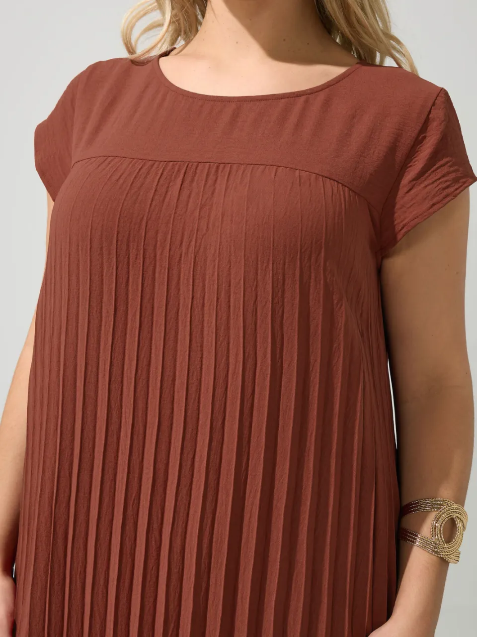 Yours London Bruine Geplooide Jurk, foto 5