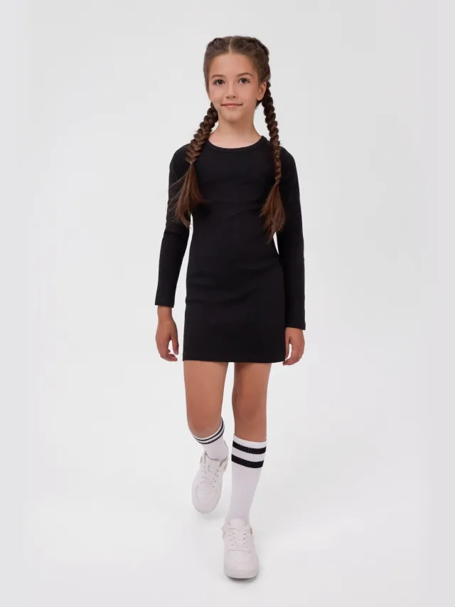Minoti meisjes jurk lange mouw – geribd – 2-pack – meerkleurig