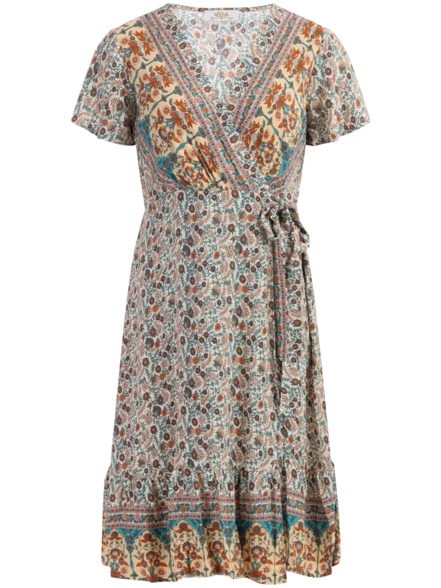 Usha Zomerjurk Dames Wol Wit Veelkleurig, foto 2