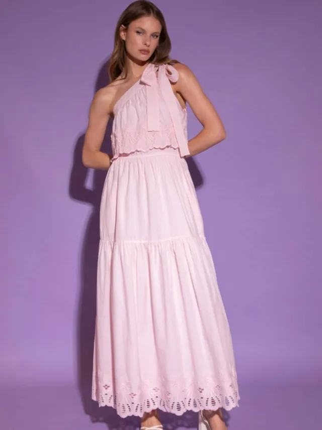 AMAYA Amsterdam maxi jurk broderie lichtroze