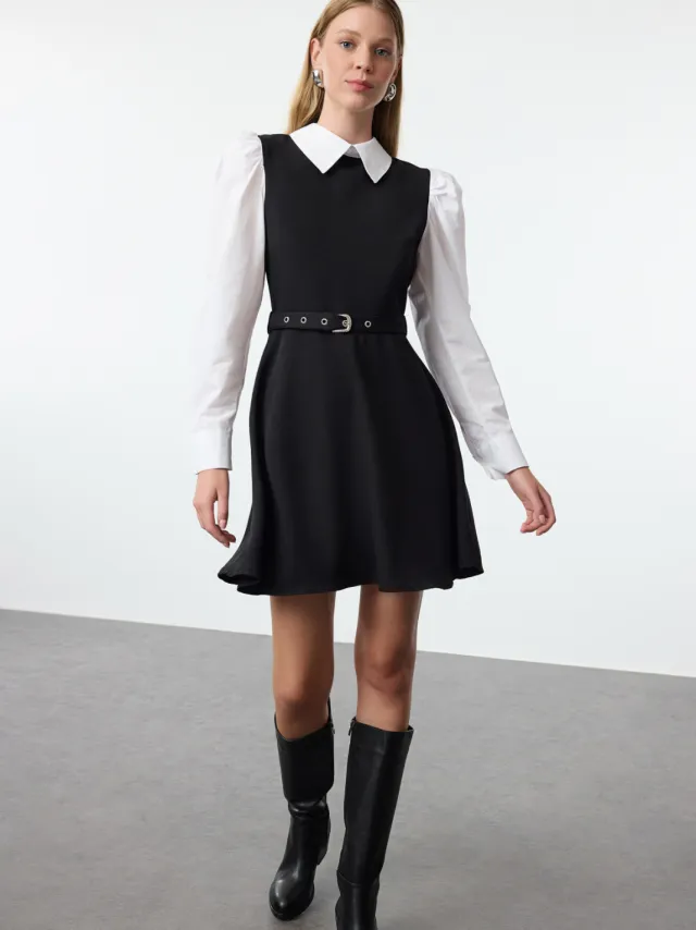 Trendyol TRENDYOLMİLLA Dames Zwart Colorblock Kort / Mini Lang Avond / Dagelijks Skater Jurken