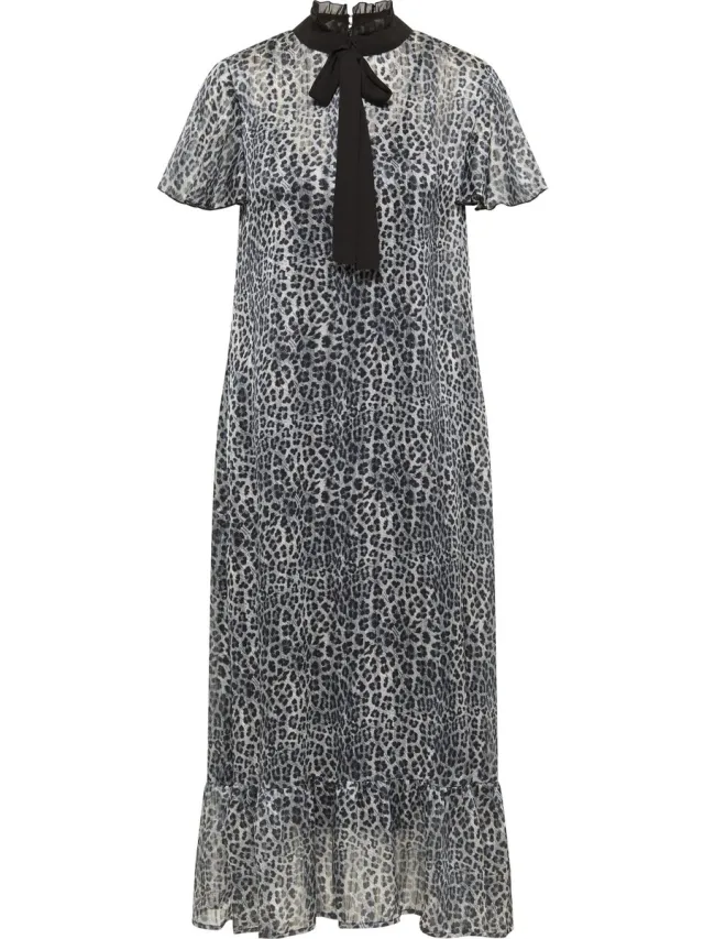 Faina Midi-jurk met luipaardprint naemi grijs