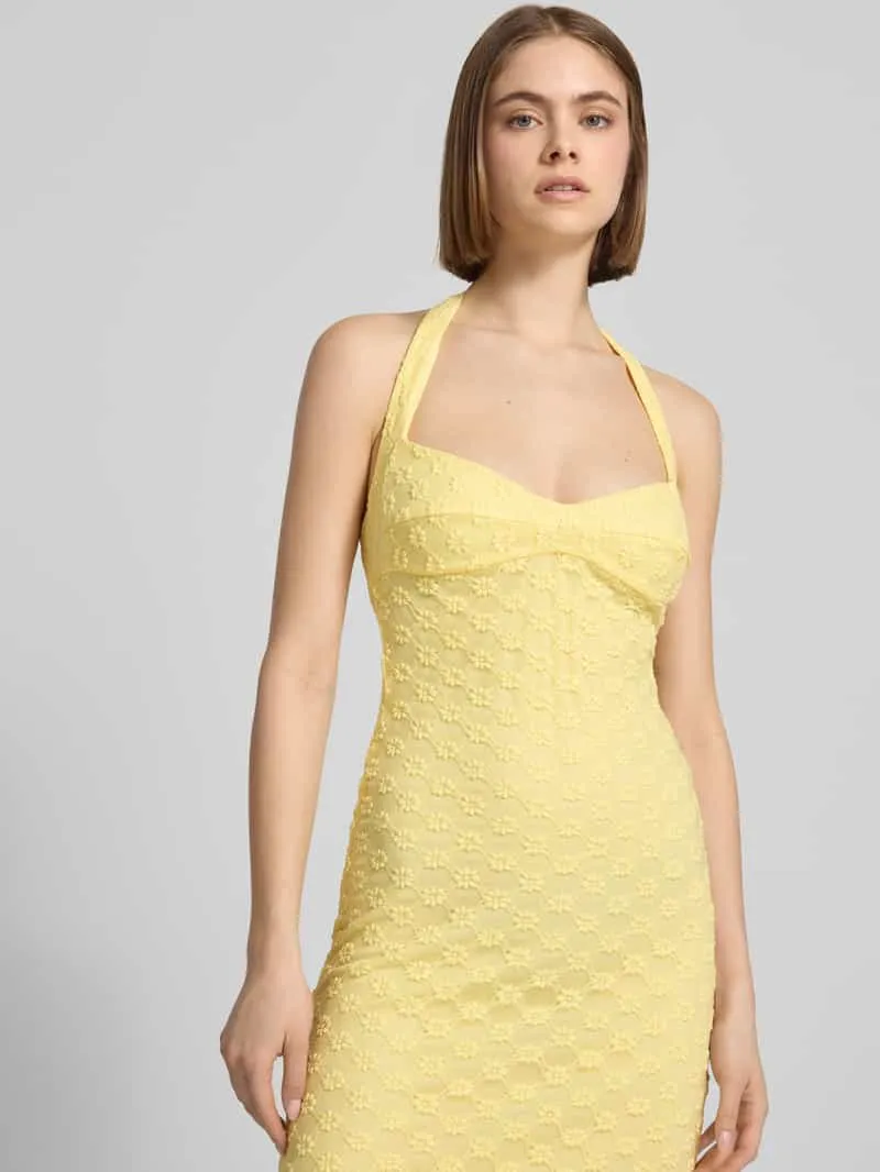bardot Halter-neck midijurk model 'MARIKO' geel, foto 4