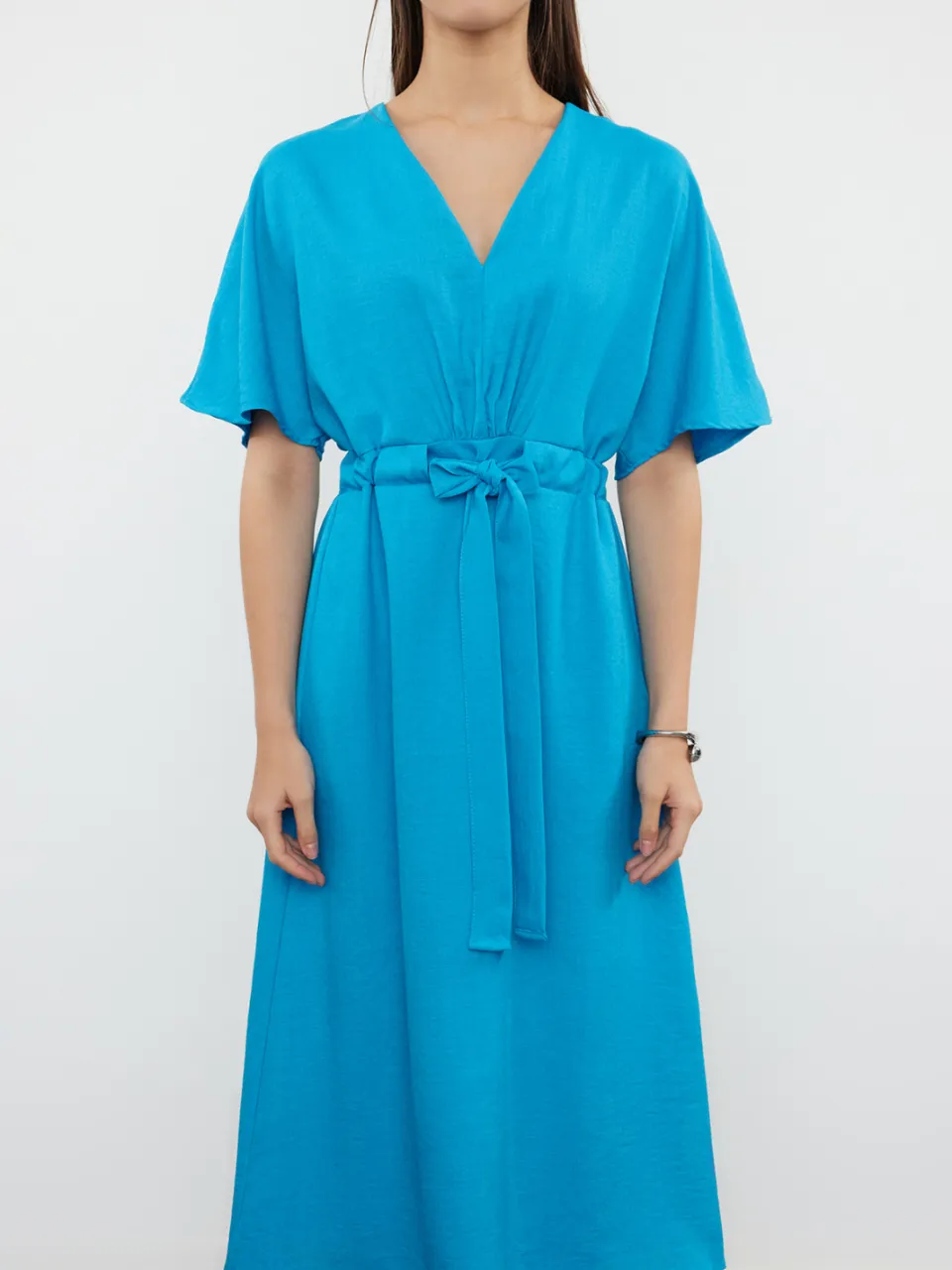 Trendyol TRENDYOLMİLLA Dames Blauw Effen Midi Kort Casual A-lijn Jurken, foto 2